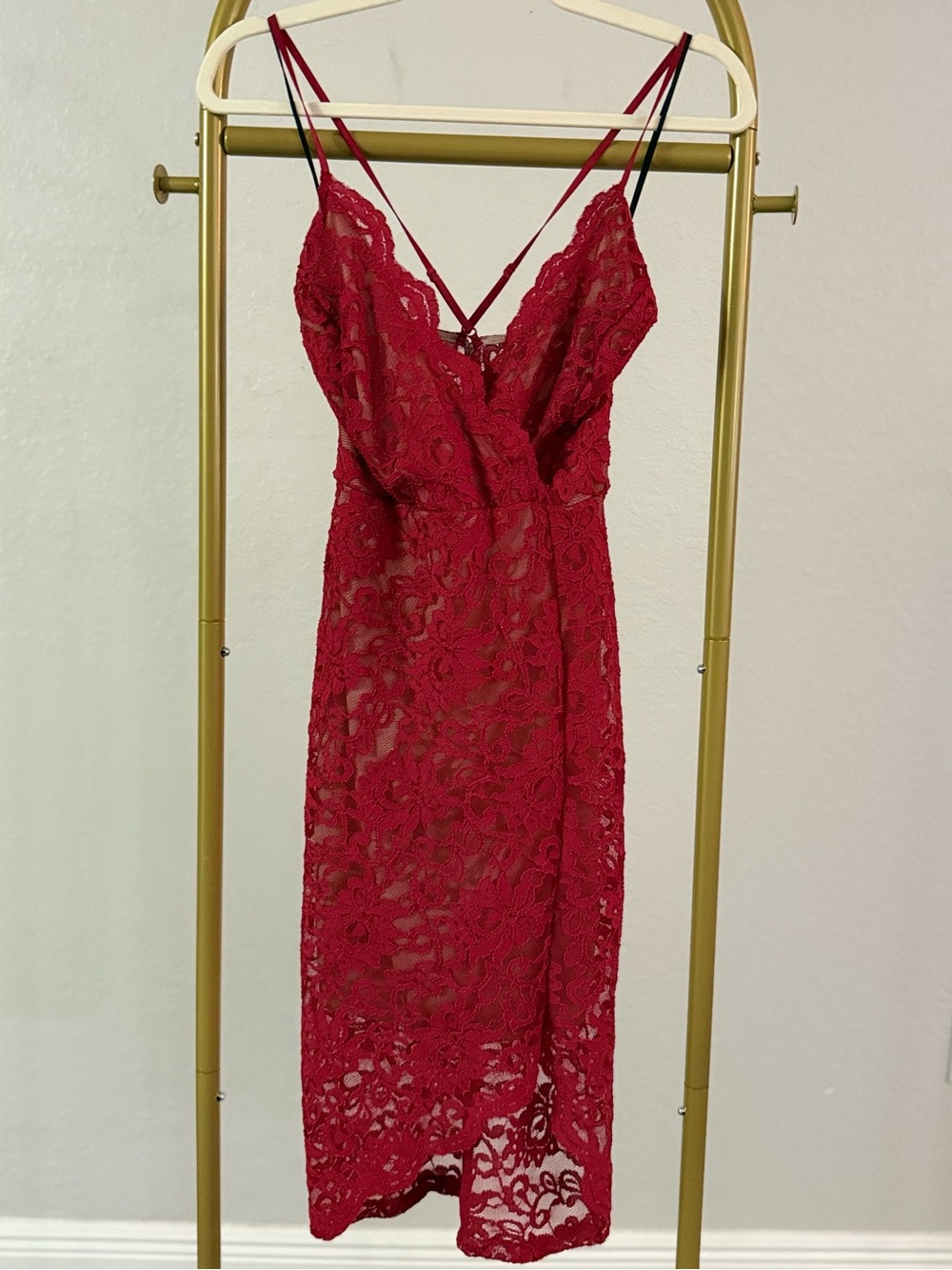 GBG Los Angeles Red Lace Midi Slip Dress